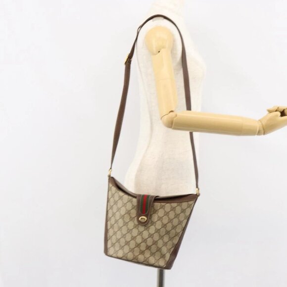 GUCCI GG Supreme Web Sherry Line Bag PVC Leather Beige 40 02 081 Auth BA7253 - Picture 1 of 16